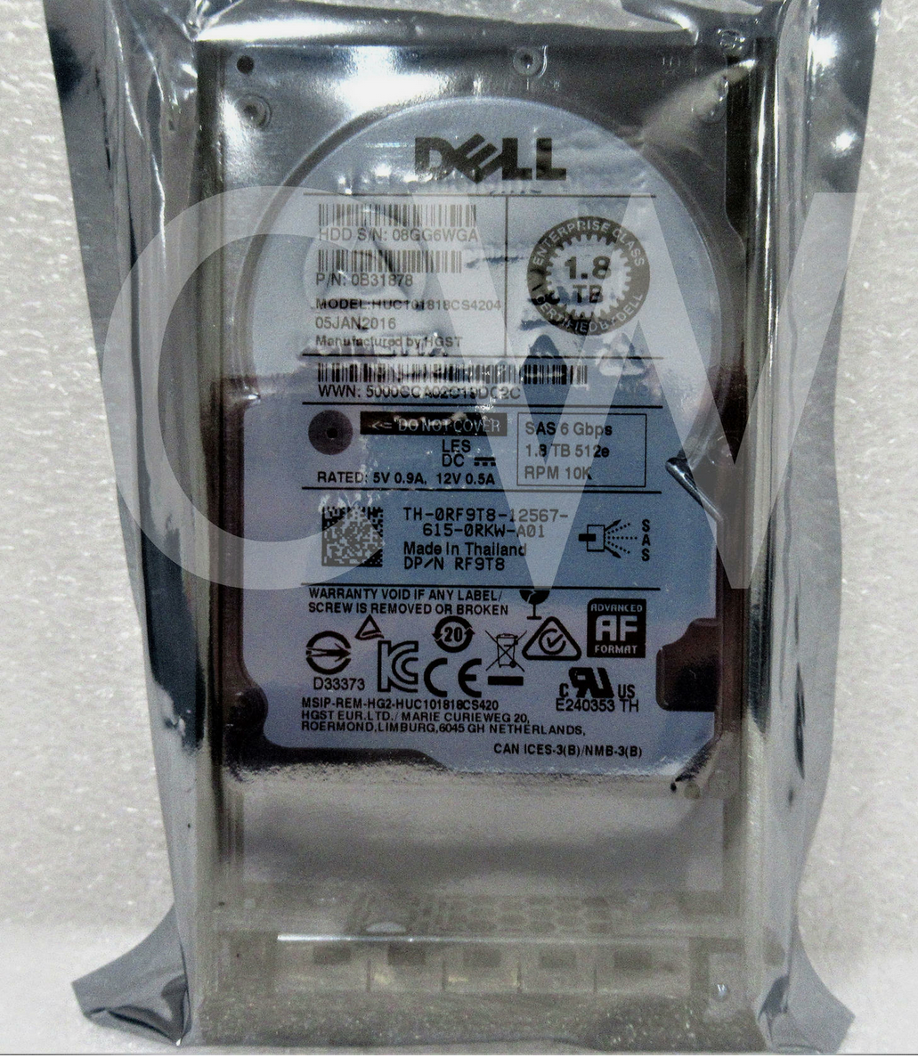 RF9T8 HUC101818CS4204 Dell 1.8TB 10KRPM 6Gbps 2.5"SAS SERVERHDD HardDrive