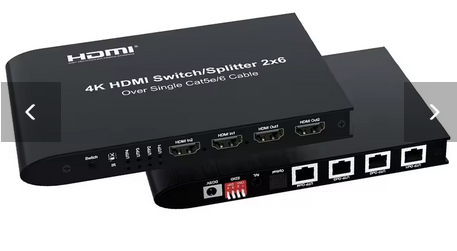 4K 2x6 HDMI 4K Switch Splitter Audio Video Converter with 2 HDMI IN 2 Out 4 RJ45 Output with 4 RJ45 Extender Receiver