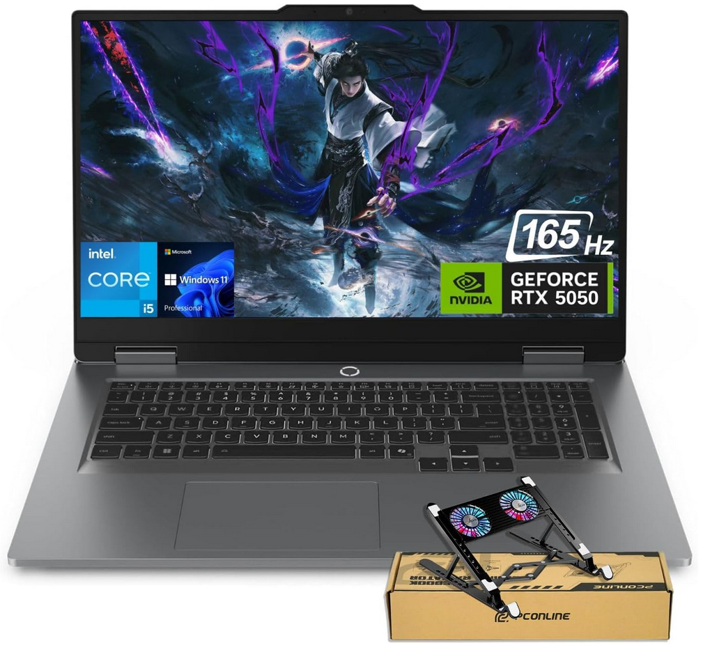 Lenovo LOQ RTX 5050 Pro AI-Gaming PC, 17.3" FHD 165Hz, Intel Core i5-13450HX, NVIDIA GeForce RTX 5050, 16GB DDR5 RAM, 1TB SSD, Backlit KB, Bundle with PCO Notebook Folding Radiator, Laptop Cooler