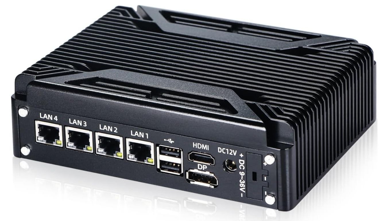 Fanless Firewall Mini PC 4X 2.5GbE i226 Ethernet Gigabit LAN NIC Intel N100(up to 3.4GHz) Network Gateway Soft Router, 6*USB/HD/COM/VT-x/Apo/WOL/ 8GDDR4 128G M.2 SSD (Intel N100)