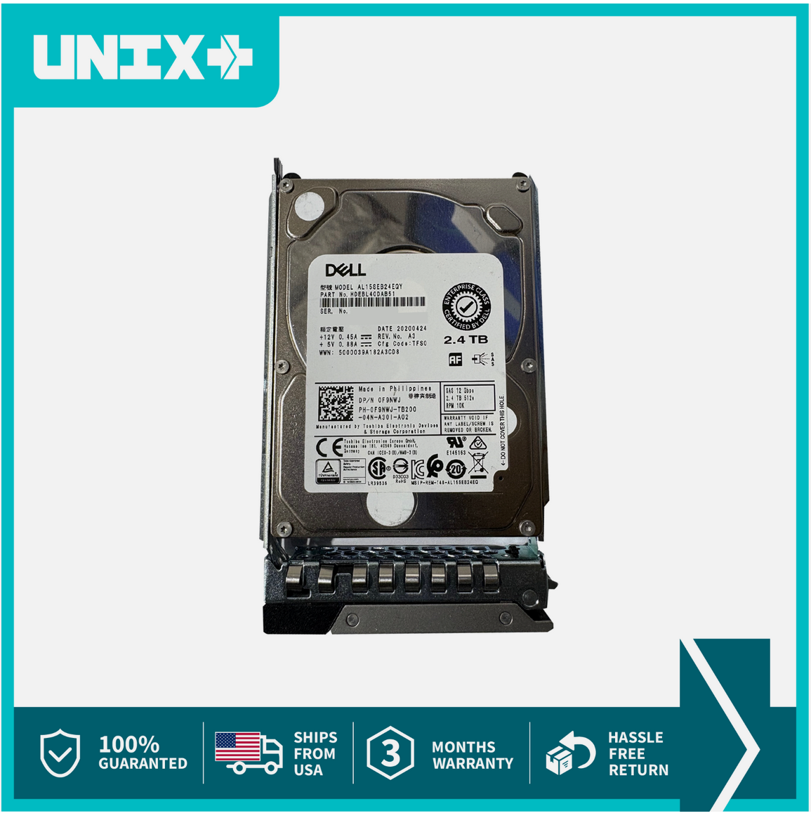 Dell 0F9NWJ 2.4TB SAS HDD 2.5in 12Gbps 10K RPM Enterprise Drive for Dell Server